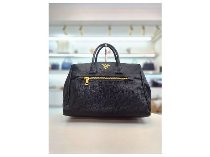 Prada Borsa Tote e Borsa a Spalla in Pelle Vitello Daino Nero - vista 10