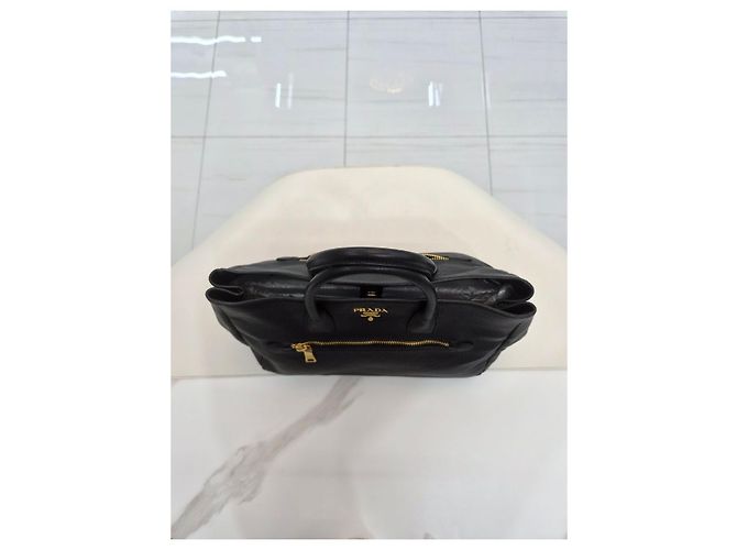 Prada Borsa Tote e Borsa a Spalla in Pelle Vitello Daino Nero - vista 11