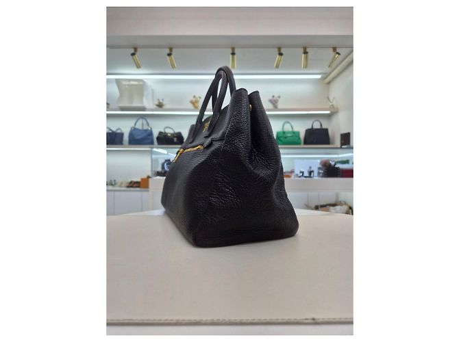 Prada Borsa Tote e Borsa a Spalla in Pelle Vitello Daino Nero - vista 12