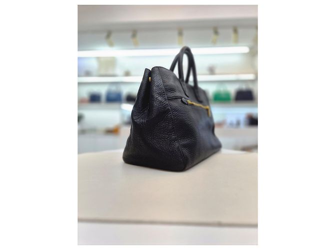 Prada Borsa Tote e Borsa a Spalla in Pelle Vitello Daino Nero - vista 13