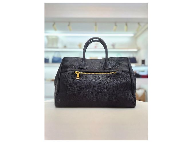 Prada Borsa Tote e Borsa a Spalla in Pelle Vitello Daino Nero - vista 14