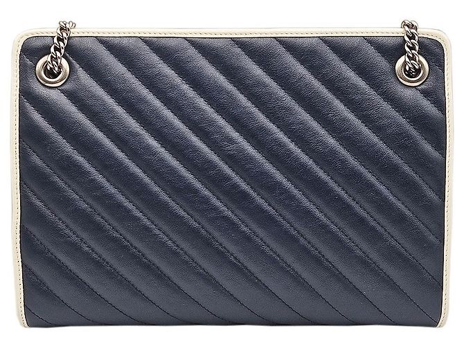 Gucci Borsa a tracolla GG Marmont in matelassé chevron blu con catena dorata - vista 5
