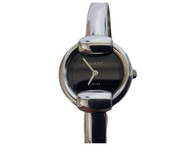 Gucci Orologio da donna con bracciale e quadrante nero in acciaio Horsebit - vista 6