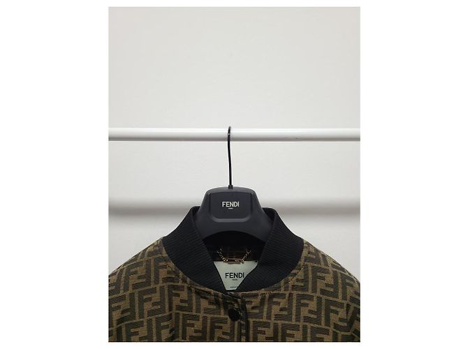 Fendi Bomberjacke mit FF Monogramm-Jacquard-Logo-Patch Braun - Ansicht 2