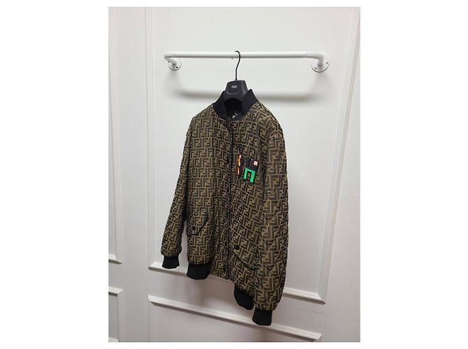 Fendi Bomberjacke mit FF Monogramm-Jacquard-Logo-Patch Braun - Ansicht 3