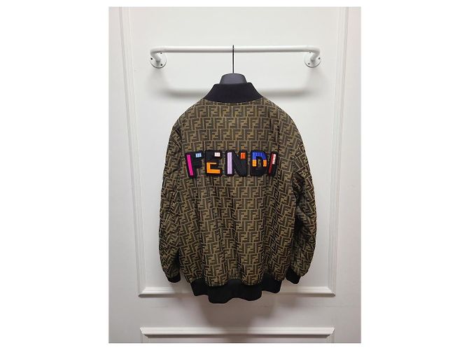 Fendi Bomberjacke mit FF Monogramm-Jacquard-Logo-Patch Braun - Ansicht 5