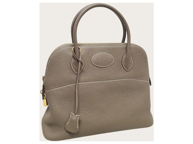 Hermès Clemence Bolide in Taupe con Hardware Oro Marrone - vista 3