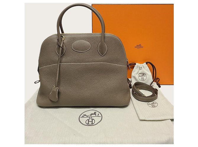 Hermès Clemence Bolide in Taupe con Hardware Oro Marrone - vista 8
