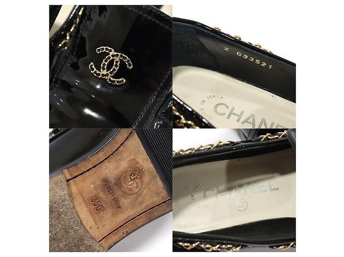 Chanel Mocassino da donna con catena logo CC in pelle vernice nera Nero - vista 7
