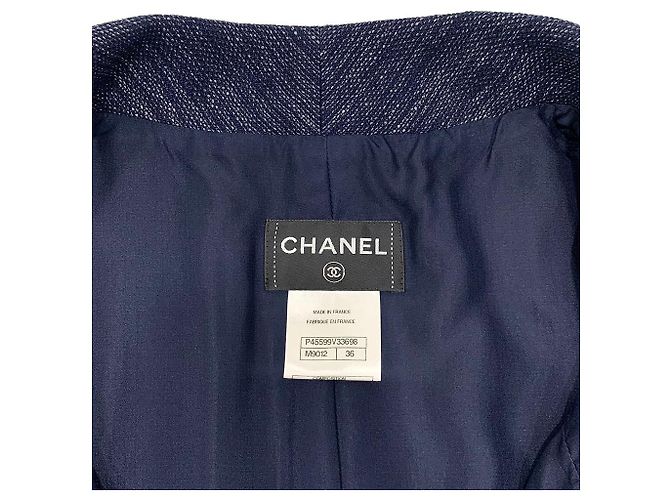 Chanel Tweed-Midikleid mit CC-Knöpfen und kurzen Ärmeln Blau - Ansicht 5