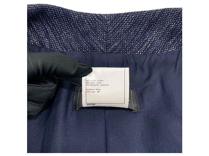 Chanel Tweed-Midikleid mit CC-Knöpfen und kurzen Ärmeln Blau - Ansicht 6