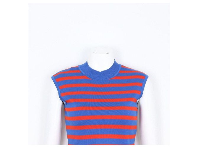 Hermès Chaleco de punto a rayas crop para mujer Azul - vista 2