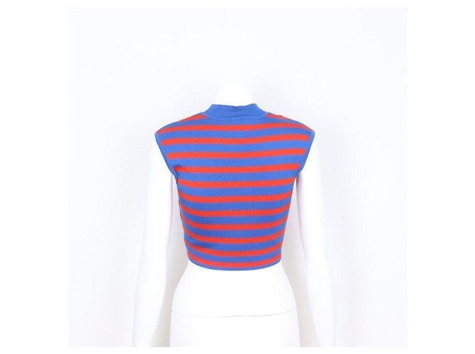 Hermès Chaleco de punto a rayas crop para mujer Azul - vista 4