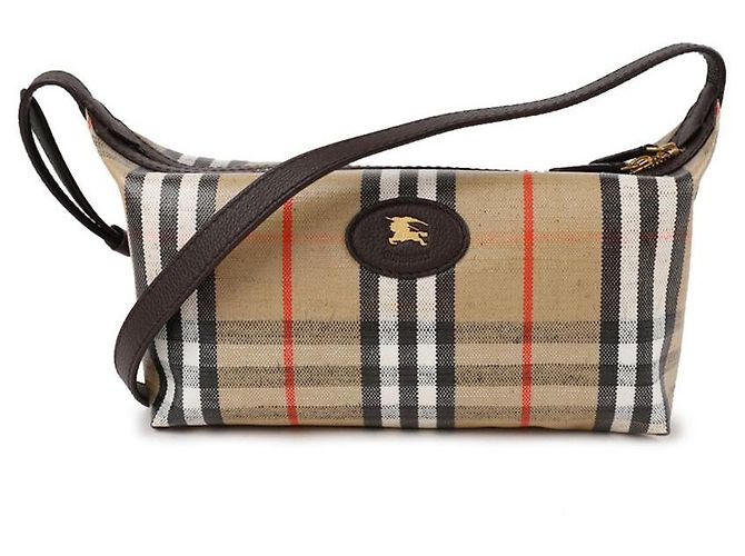 Burberry Borsa a Spalla Check Highland Canvas Marrone - vista 3