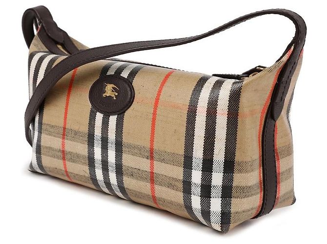 Burberry Borsa a Spalla Check Highland Canvas Marrone - vista 4
