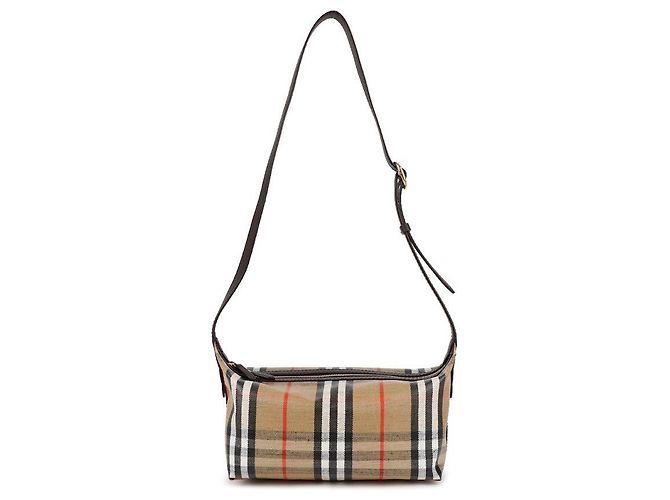 Burberry Borsa a Spalla Check Highland Canvas Marrone - vista 5
