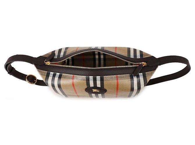 Burberry Borsa a Spalla Check Highland Canvas Marrone - vista 7