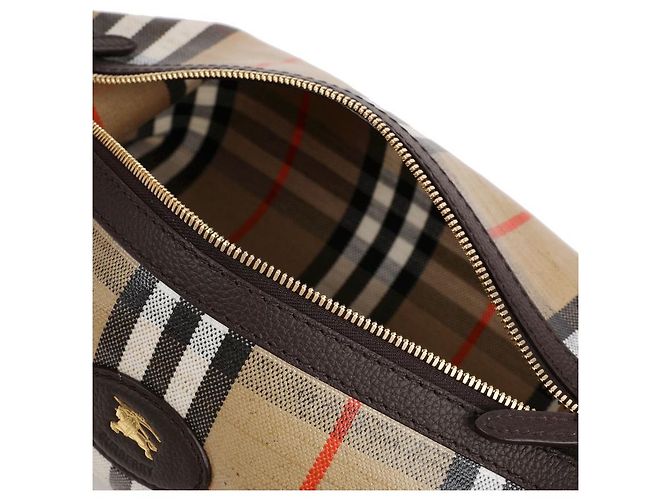 Burberry Borsa a Spalla Check Highland Canvas Marrone - vista 8
