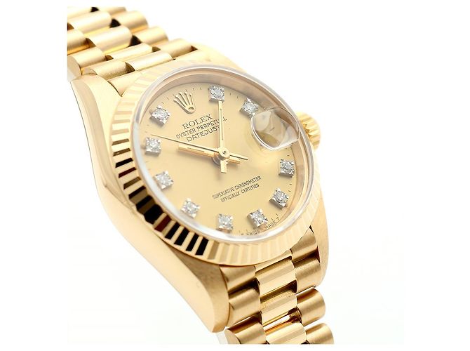 Rolex Datejust Gold Damenuhr Original mit Diamanten Golden - Ansicht 11