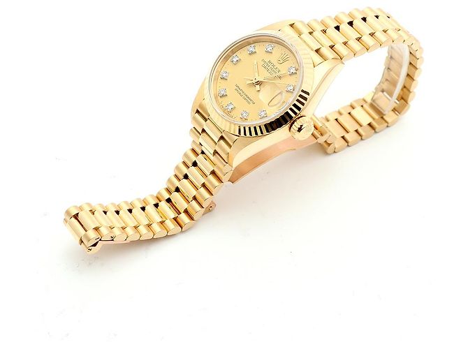 Rolex Datejust Gold Damenuhr Original mit Diamanten Golden - Ansicht 14