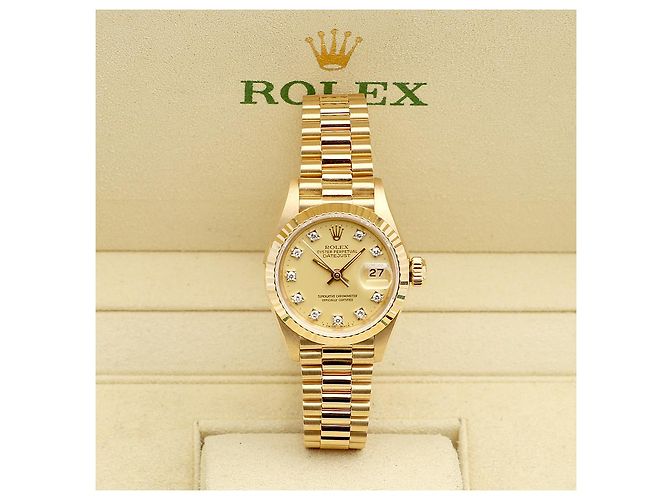 Rolex Datejust Gold Damenuhr Original mit Diamanten Golden - Ansicht 2
