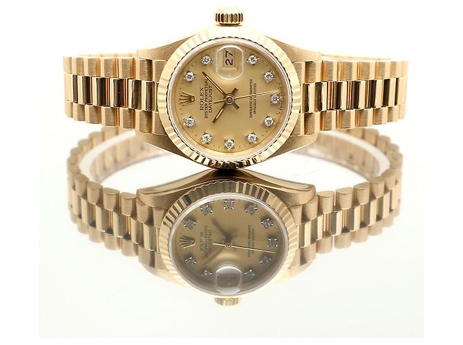 Rolex Datejust Gold Damenuhr Original mit Diamanten Golden - Ansicht 21