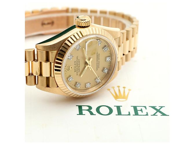 Rolex Datejust Gold Damenuhr Original mit Diamanten Golden - Ansicht 23