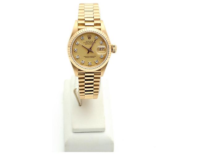 Rolex Datejust Gold Damenuhr Original mit Diamanten Golden - Ansicht 3