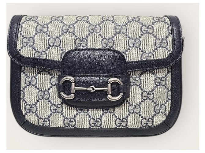 Horsebit 1955 Gucci Mini borsa a tracolla GG Supreme Horsebit blu e beige - vista 2