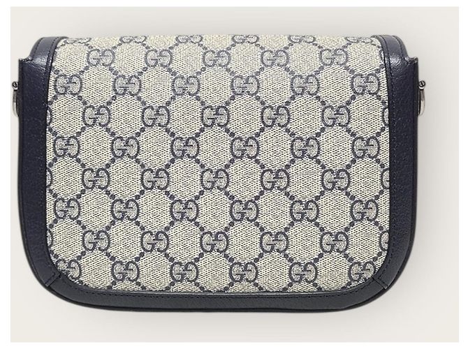 Horsebit 1955 Gucci Mini borsa a tracolla GG Supreme Horsebit blu e beige - vista 6