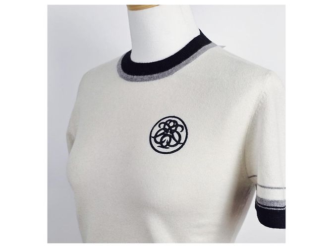 Hermès Kurzärmeliger Kaschmirpullover für Damen aus Strick Mehrfarben - Ansicht 7