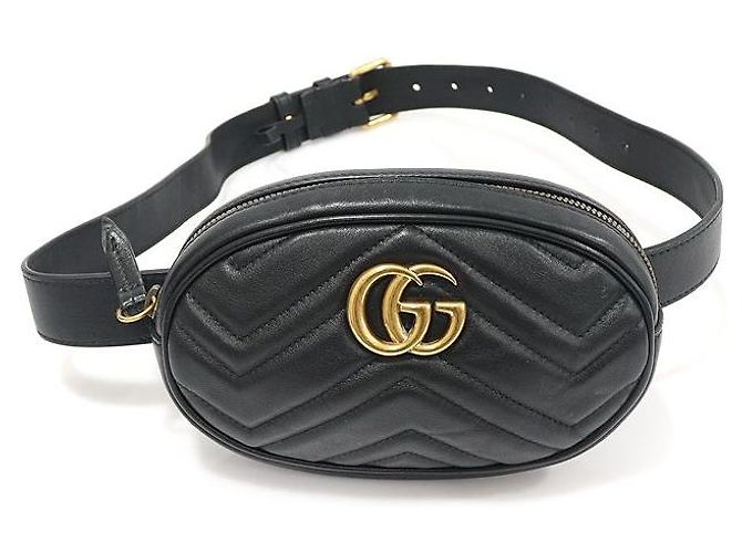 Gucci Black Matelassé Chevron GG Marmont Gürteltasche Schwarz - Ansicht 2