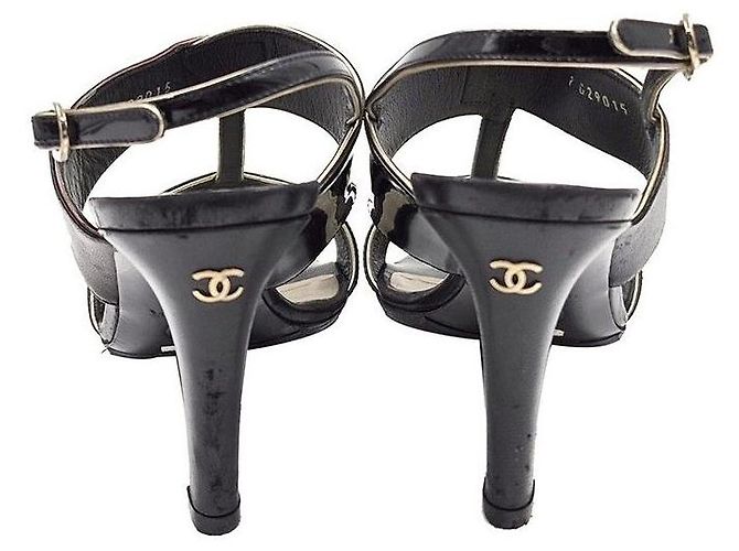 Chanel Scarpe aperte in vernice Nero - vista 4