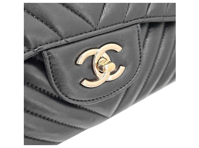 Chanel Agneau Chevron Classic Jumbo Nero - vista 8