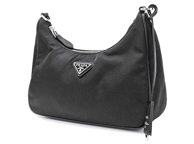 Prada Borsa Hobo in tessuto con tracolla a catena Nero - vista 2