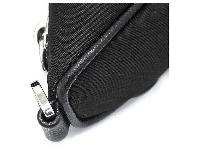 Prada Borsa Hobo in tessuto con tracolla a catena Nero - vista 3