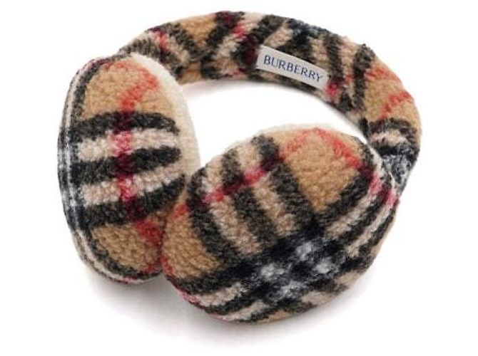 Burberry Cache-oreilles à carreaux en laine et cachemire beige sable pour junior - vista 2