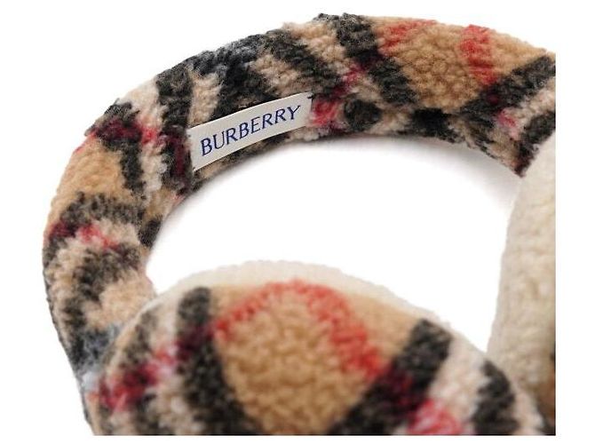 Burberry Cache-oreilles à carreaux en laine et cachemire beige sable pour junior - vista 3