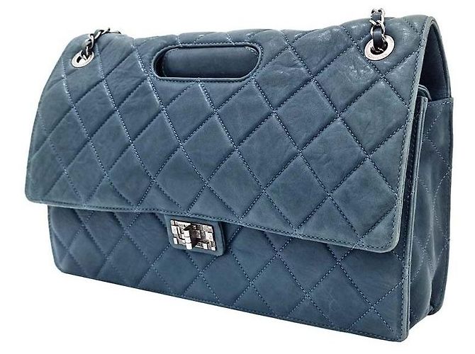 Chanel Borsa Flap Vintage in agnello Blu - vista 2