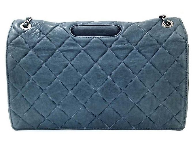 Chanel Borsa Flap Vintage in agnello Blu - vista 3