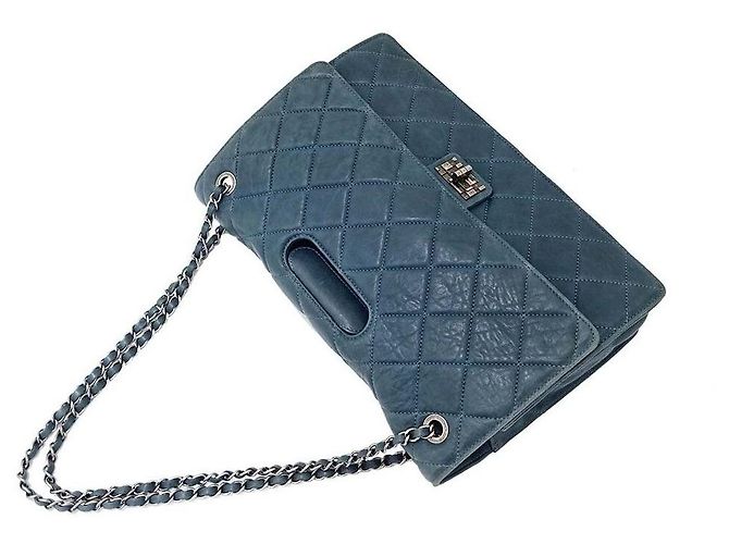 Chanel Borsa Flap Vintage in agnello Blu - vista 4