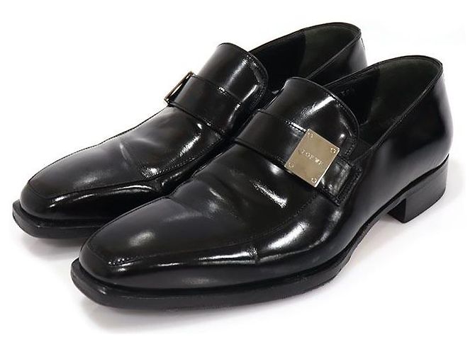 Loewe Mocassino da uomo in pelle nera lucida con logo argento Nero - vista 2