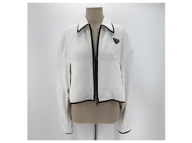 Prada Giacca corta in spugna da donna con logo Triangle Argento - vista 3