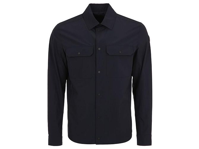 Camicia con patch logo in pelle Moncler Blu - vista 2