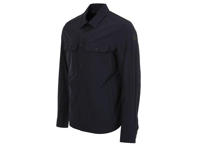 Camicia con patch logo in pelle Moncler Blu - vista 3