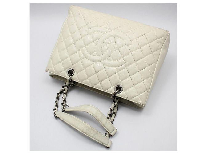 Chanel Borsa a Spalla White Caviar Grand Shopping Bianco - vista 3
