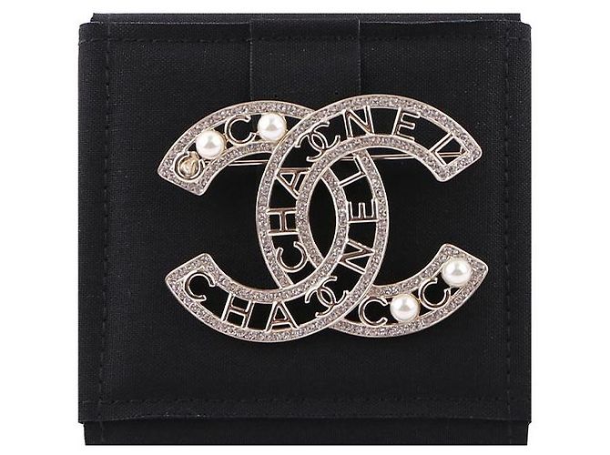 Chanel CC Logo Pearl Crystal Brooch - view 6