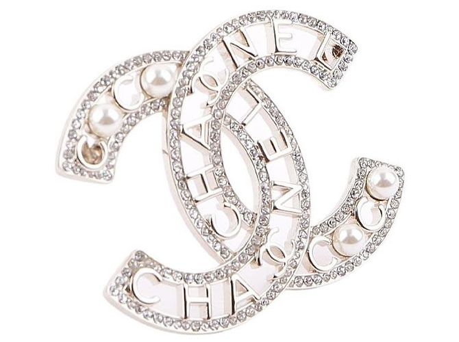 Chanel CC Logo Pearl Crystal Brooch - view 7