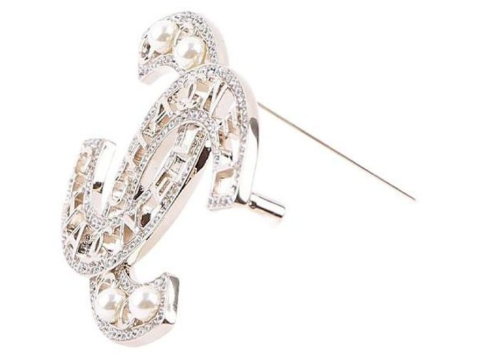 Chanel CC Logo Pearl Crystal Brooch - view 8