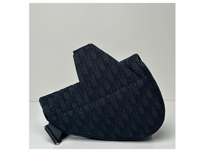 Dior Borsa Sella Oblique Jacquard da Uomo Nera Nero - vista 10